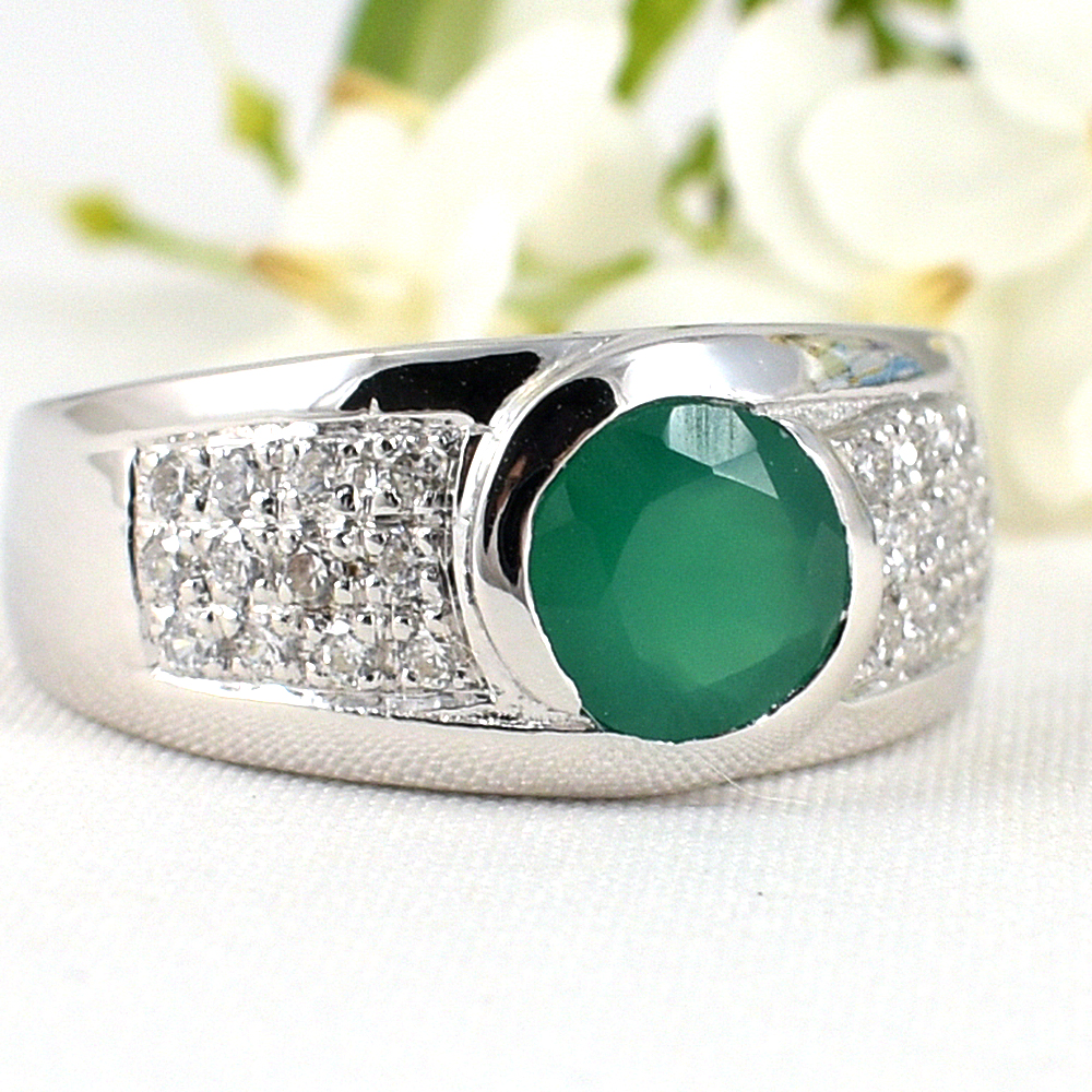 แหวนเงินแท้ราคาถูกชุบทองคำขาว พลอยแท้กรีนอะเกท 1.35 กะรัต เพชรCZ 0.36 กะรัต งานประณีตสวยงาม สั่งผลิตค่ะ