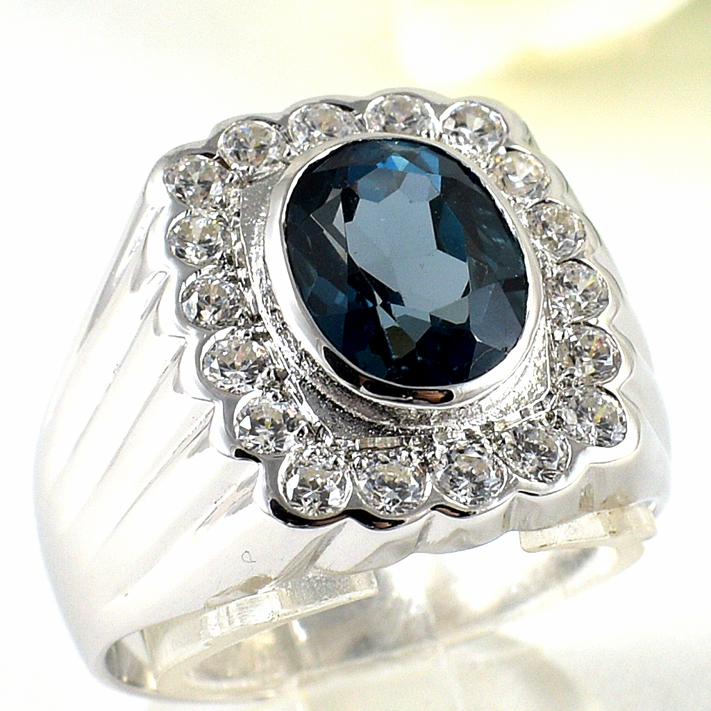 แหวนเงินแท้ราคาถูกชุบทองคำขาว ลอนดอนบลูโทปาซแท้ 3.60 กะรัต เพชรCZ 0.72 กะรัต งานประณีตสวยงาม สั่งผลิตค่ะ