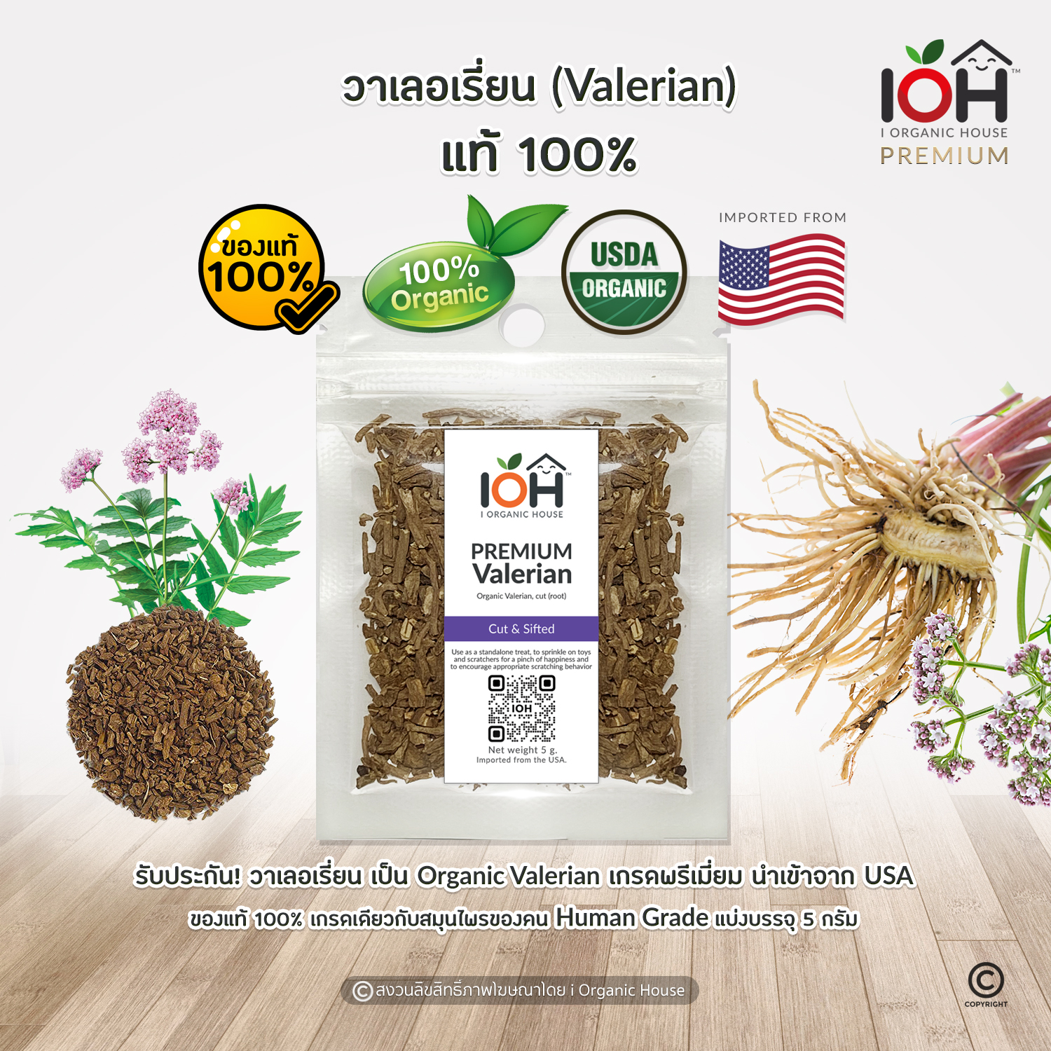 Valerian Root - รากวาเลอเรียน สมุนไพรสำหรับแมว ขนาด 5 g
