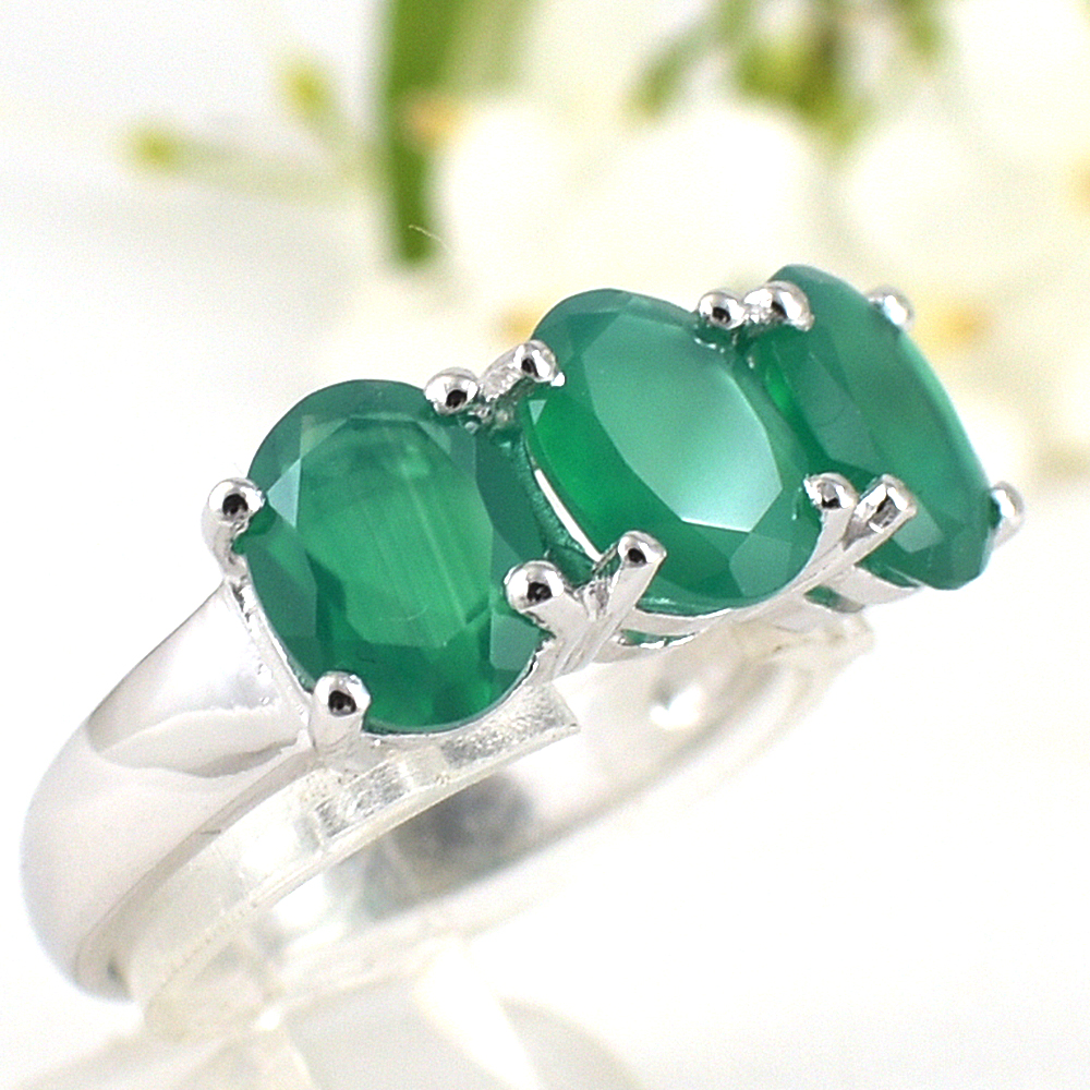 แหวนเงินแท้ราคาถูกชุบทองคำขาว พลอยแท้กรีนอะเกท 3.69 กะรัต งานประณีตสวยงาม สั่งผลิตค่ะ