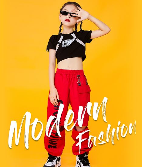 ชุดเต้น ชุดแดนซ์ เสื้อสีดำ+กางเกงขายาวสีแดง