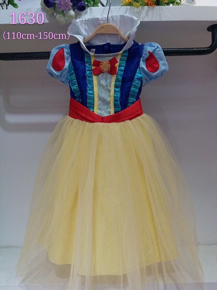 ชุดเด็ก : เดรสเจ้าหญิงสโนไวท์ ทรงยาวสีเหลืองอ่อน+ผ้าคลุมสีแดง