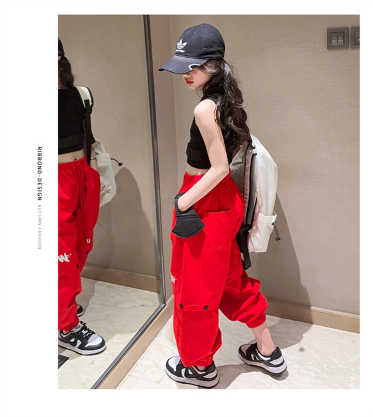 ชุดเต้น ชุดแดนซ์ เสื้อสีดำ+กางเกงขายาวสีแดง