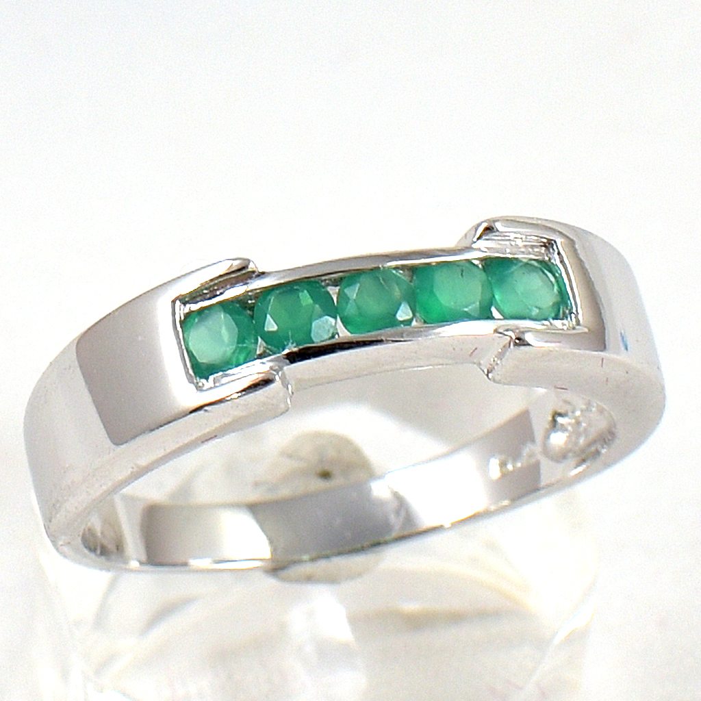 แหวนเงินแท้ราคาถูกชุบทองคำขาว พลอยแท้กรีนอะเกท 0.30 กะรัต งานประณีตสวยงาม สั่งผลิตค่ะ