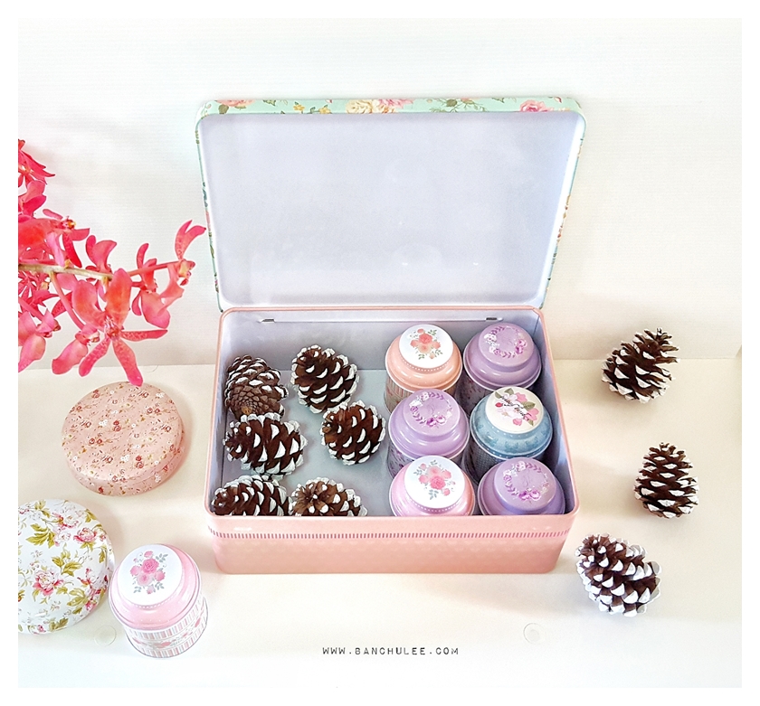 Floral Storage Tin Box กล่องเก็บของ ลายดอกไม้ งานสังกะสี