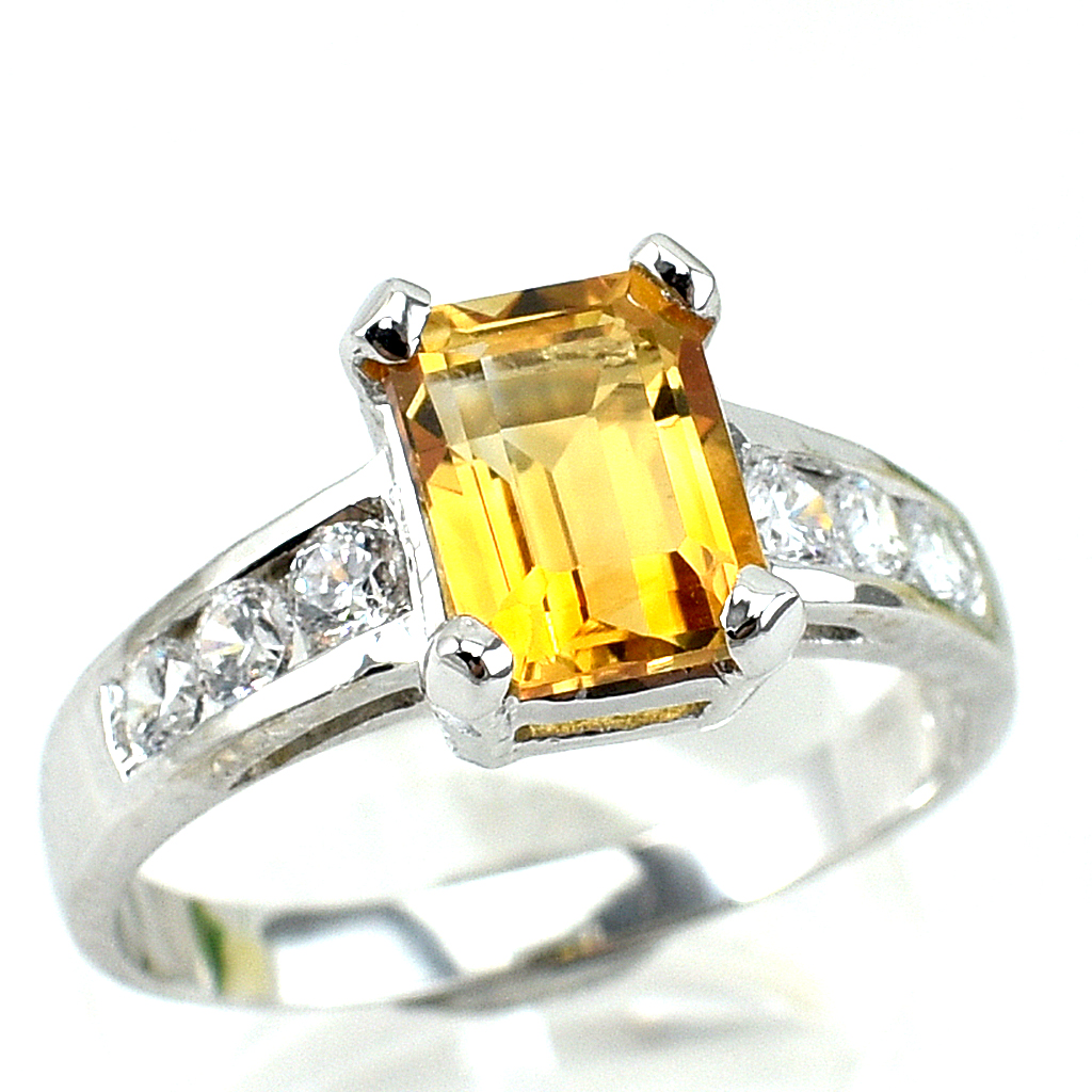 แหวนเงินแท้ราคาถูกชุบทองคำขาว ซิทรินแท้ 1.60 กะรัต เพชรCZ 0.30 กะรัต งานประณีตสวยงาม สั่งผลิตค่ะ