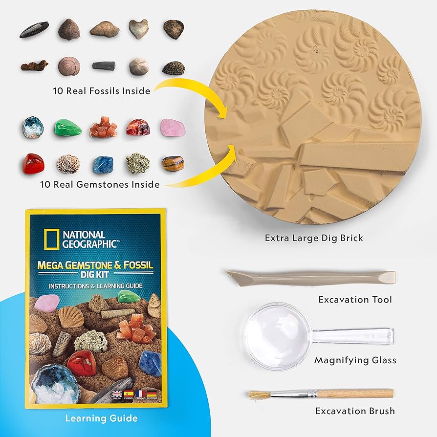 ชุดขุดหาหินมีค่าและฟอสซิล NATIONAL GEOGRAPHIC Mega Fossil and Gemstone Dig Kit