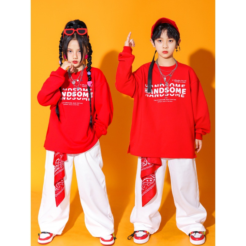 พร้อมส่ง ชุดเต้น Street dance สไตล์ ขาว-แดง