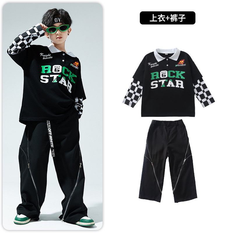 ชุดเต้น ชุดโคฟเวอร์แดนซ์ แขนยาวสีดำ+กางเกงขายาวสีดำ แต่งซิปด้านข้าง