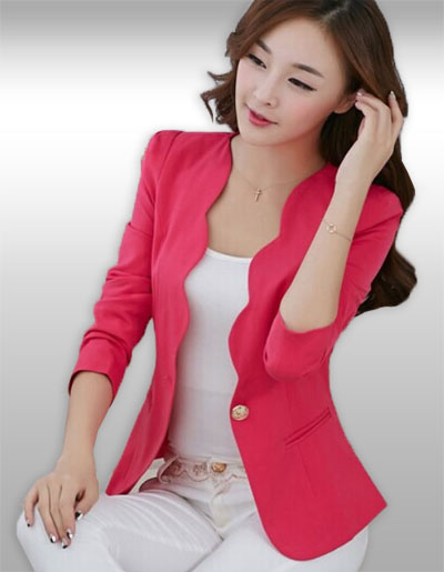 เสื้อสูทผู้หญิงแฟชั่นปกหยักแบบเรียบหรู มี5ไซส รหัส2407 PINK