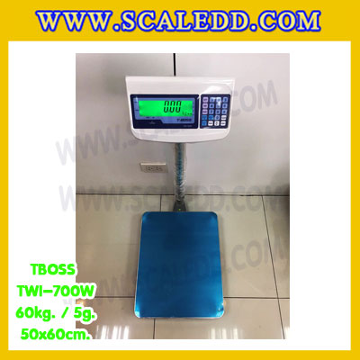 เครื่องชั่งน้ำหนัก60กิโลกรัม เครื่องชั่งน้ำหนัก60kg เครื่องชั่งดิจิตอล60kg เครื่องชั่งตั้งพื้น ตาชั่ง60kg ความละเอียด 5g ขนาดแท่นชั่ง50*60cm ยี่ห้อ TBOSS รุ่น TWI-700W (เครื่องชั่งผ่านตรวจรับรองจากสำนักชั่งตวงวัด)