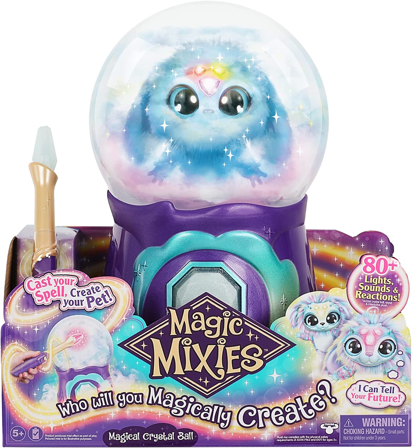 Magic Mixies Magical Misting Crystal Ball with Interactive 8 inch Blue Plush Toy and 80+ Sounds and Reactions