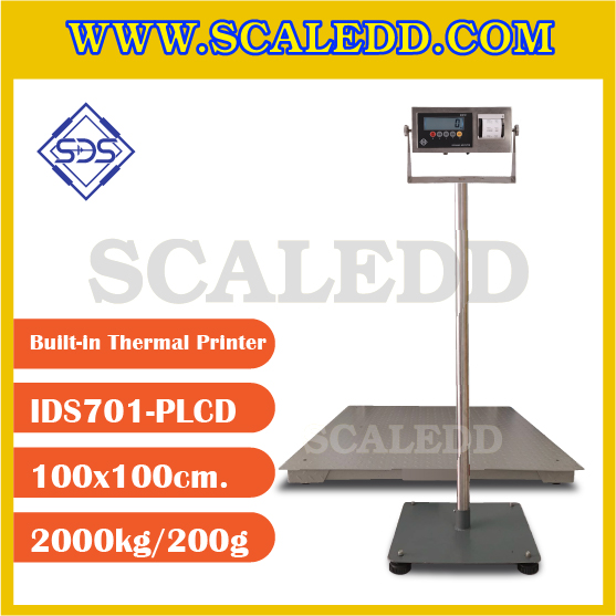 เครื่องชั่งพร้อมปริ้นเตอร์ในตัว ยี่ห้อ SDS รุ่น IDS701-PLCD-Thermal พิกัด 2000kg ค่าละเอียด 200g ขนาดแท่น 100x100cm.