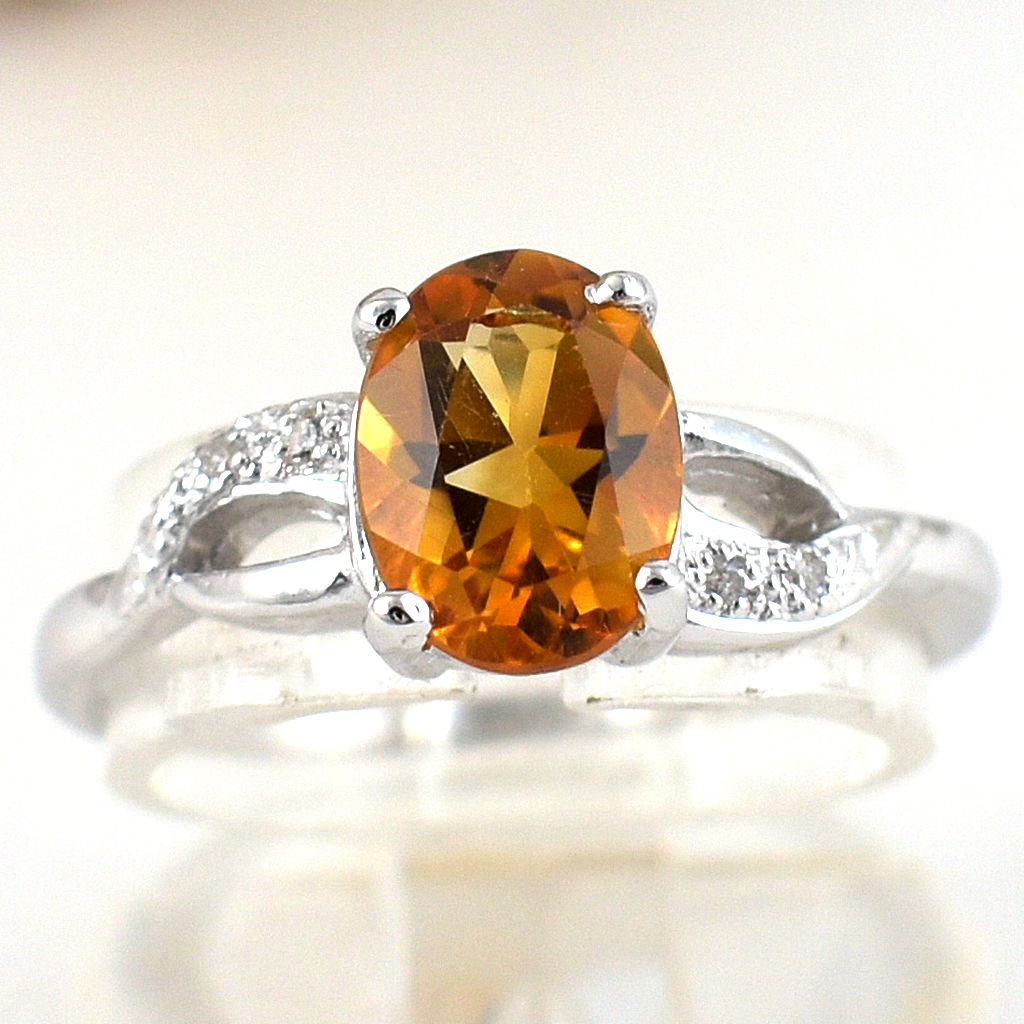 แหวนเงินแท้ราคาถูกชุบทองคำขาว ซิทรินแท้ 1.20 กะรัต เพชรCZ 0.028 กะรัต งานประณีตสวยงาม สั่งผลิตค่ะ