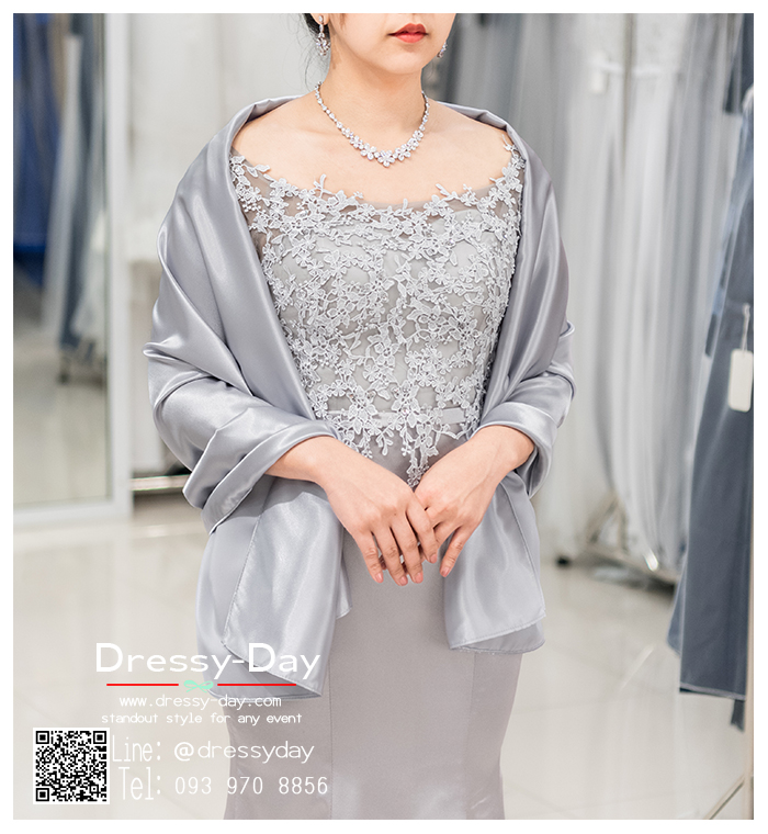 รหัส ชุดผ้าคลุมไหล่ : DD005 ผ้าคลุมไหล่ชุดราตรี ไปงานแต่ง ออกงาน สวย เรียบหรู ไฮโซมากค่ะ พร้อมส่ง สีเทา/เงิน