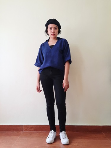 ผ้าฝ้ายฮัมพื้นย้อมสีธรรมชาติวิ่งไปทำงาน T1 น้ำเงิน,ครีม,ชมภู่,ขาว M,L,XL,XXL