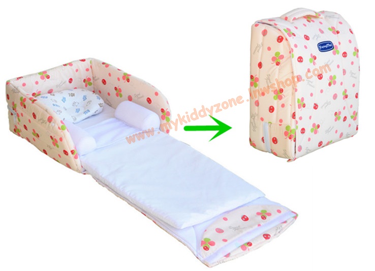 A10211ที่นอนพกพาเด็ก Baby cot สีครีมเต่าทองเขียว