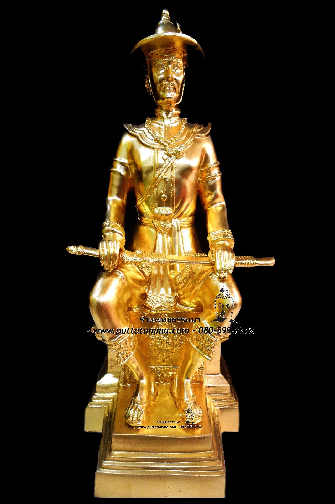 พระเจ้าตาก นั่งบังลังก์ เนื้อโลหะ ปิดทองแท้ทั้งองค์ ขนาด 9 นิ้ว สูง 18 นิ้ว