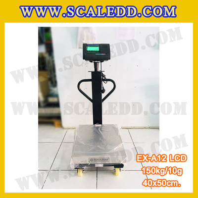 เครื่องชั่งน้ำหนักดิจิตอลพร้อมล้อ150กิโลกรัม เครื่องชั่งตั้งพื้น150กิโล เครื่องชั่งพร้อมล้อ150kg ตาชั่ง150kg ความละเอียด10g ตาชั่ง150กิโล รุ่น A12 ขนาดแท่น40x50cm พร้อมที่เข็นและล้อ URETHANE (เครื่องชั่งผ่านตรวจรับรองจากสำนักชั่งตวงวัด)