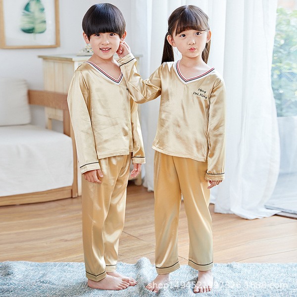 พร้อมส่ง ชุดนอนเด็ก ชุดนอนซาติน แขนยาว+กางเกงขายาว