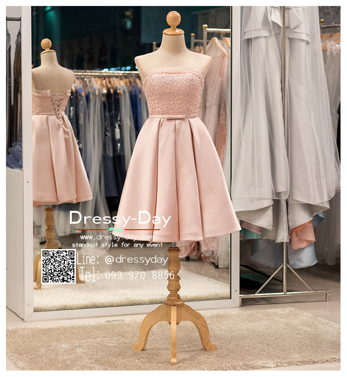 รหัส ชุดราตรีสั้น :PF006 ชุดราตรีสั้น เดรสออกงาน ชุดไปงานแต่งงาน ชุดแซก สีชมพู เกาะอก สวยหรูประดับมุก เหมาะสำหรับงานแต่งงาน งานกลางคืน กาล่าดินเนอร์