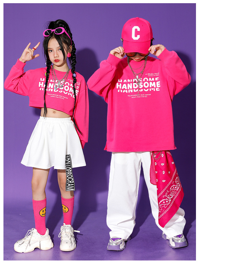 ชุดเต้น ชุดแดนซ์ ชุดเซ็ทเสื้อแขนยาวสีชมพู+กางเกงวอร์ม/กระโปรง