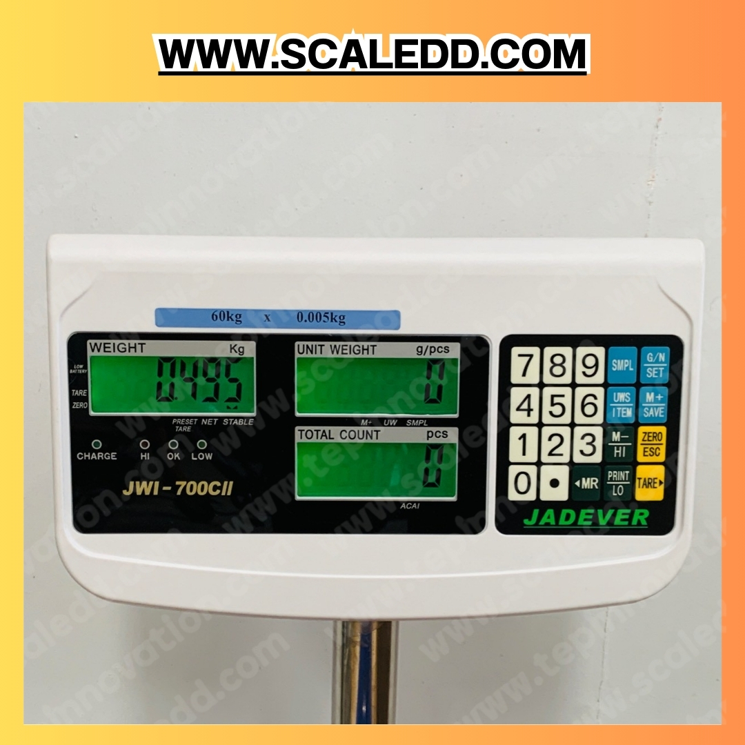เครื่องชั่งนับชิ้นงาน 30kg เครื่องชั่งดิจิตอล30kg พิกัดน้ำหนัก 30kg ค่าละเอียด 2g ขนาดแท่น 30x40cm. ยี่ห้อ JADEVER รุ่น JWI-700CII