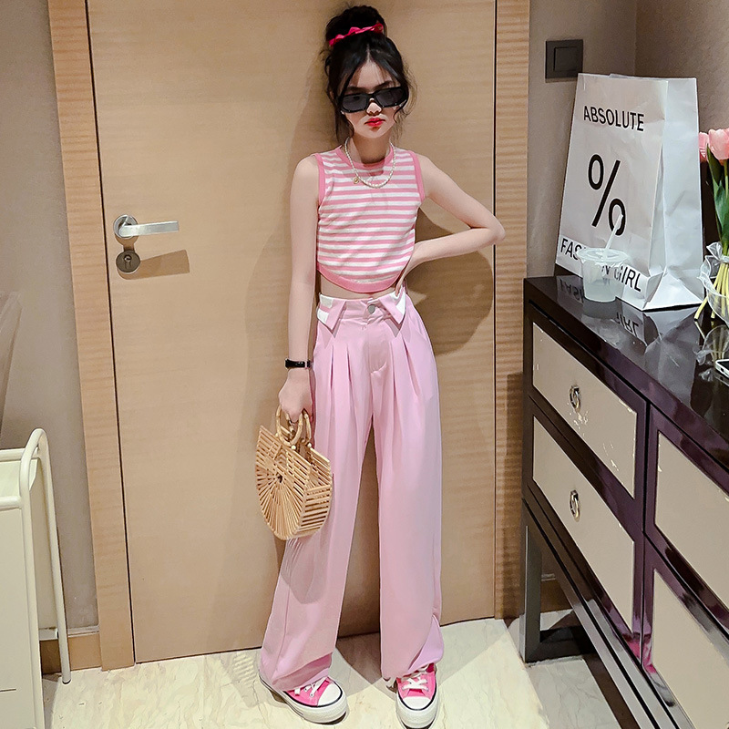 ชุดเต้น ชุดแดนซ์ ชุดลำลอง เสื้อกล้ามลาย+กางเกงเอวพับ