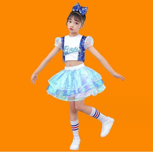 พร้อมส่ง ชุดเต้น ชุดฮิปฮอป เสื้อสีชมพู กระโปรงผ้าแก้วชมพูวิ้ง