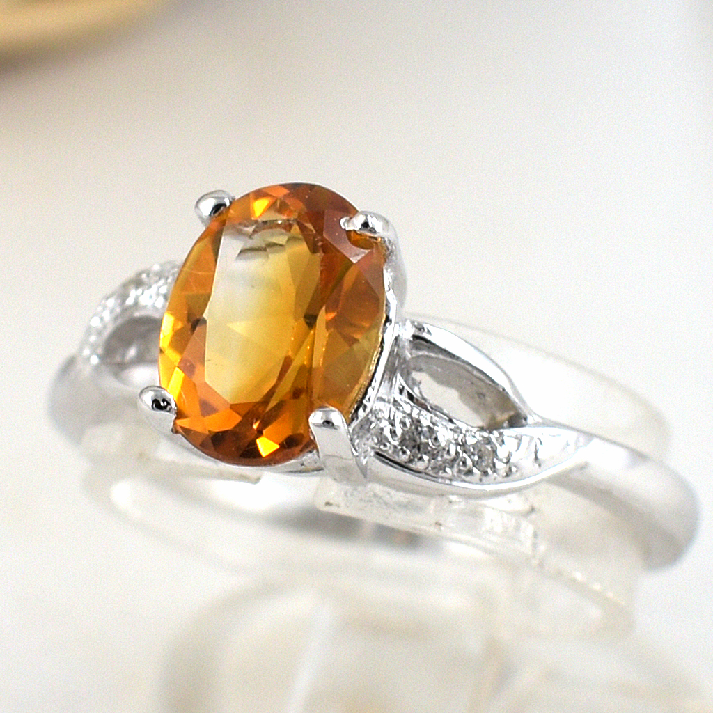 แหวนเงินแท้ราคาถูกชุบทองคำขาว ซิทรินแท้ 1.20 กะรัต เพชรCZ 0.028 กะรัต งานประณีตสวยงาม สั่งผลิตค่ะ