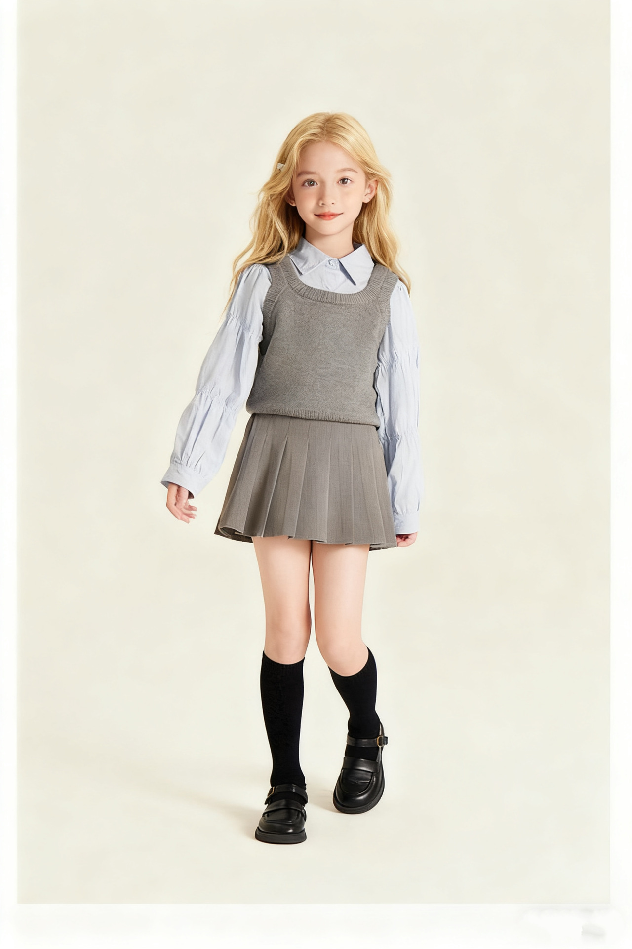 กระโปรงเด็กผู้หญิง อัดพลีทมินิ สีพื้น