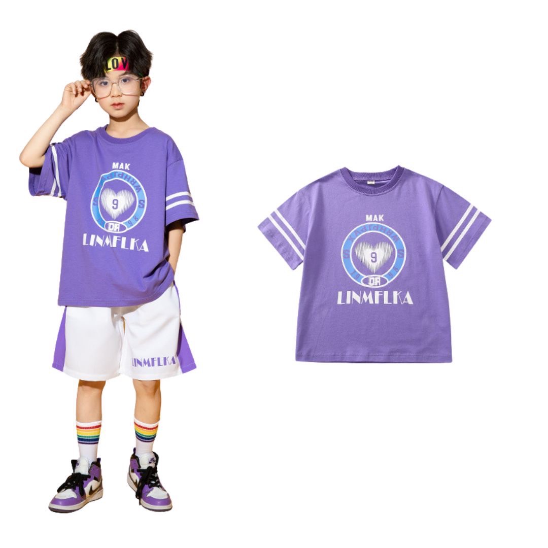 ชุดเต้น ชุดแดนซ์ เซ็ตเสื้อสีม่วง/ขาว+กางเกงขาสั้น/กระโปรง