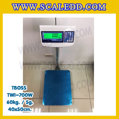 เครื่องชั่งน้ำหนัก60กิโลกรัม เครื่องชั่งน้ำหนัก60kg เครื่องชั่งดิจิตอล60kg เครื่องชั่งตั้งพื้น ตาชั่ง60kg ความละเอียด 5g ขนาดแท่นชั่ง40*50cm ยี่ห้อ TBOSS รุ่น TWI-700W (เครื่องชั่งผ่านตรวจรับรองจากสำนักชั่งตวงวัด)