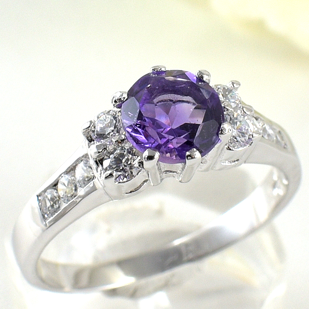 แหวนเงินแท้ราคาถูกชุบทองคำขาว แอมิทิสต์แท้ 0.90 กะรัต ไวท์โทปาซ 0.58 กะรัต งานประณีตสวยงาม สั่งผลิตค่ะ