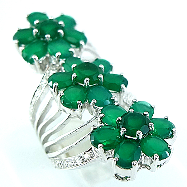 แหวนเงินแท้ราคาถูกชุบทองคำขาว พลอยแท้กรีนอะเกท 8.94 กะรัต เพชรCZ 0.35 กะรัต งานประณีตสวยงาม สั่งผลิตค่ะ