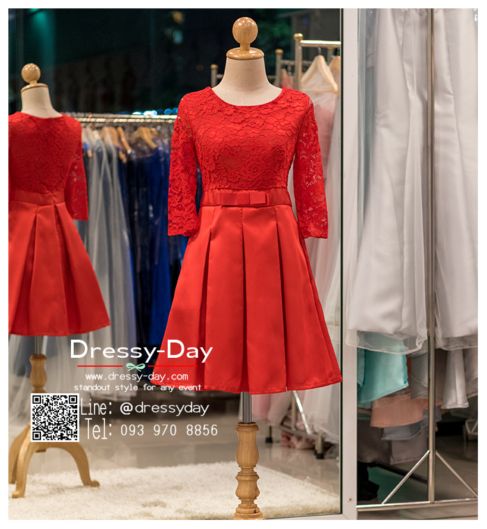 รหัส ชุดราตรีสั้น : BB066 ชุดแซก ชุดราตรี มีแขน สีแดง เหมาะใส่งานแต่งงาน สวย สง่า ดูดีแบบเจ้าหญิง ใส่เป็นชุดงานเช้า ชุดไปงานแต่งงาน งานกาล่าดินเนอร์ งานเลี้ยง งานพรอม งานรับกระบี่
