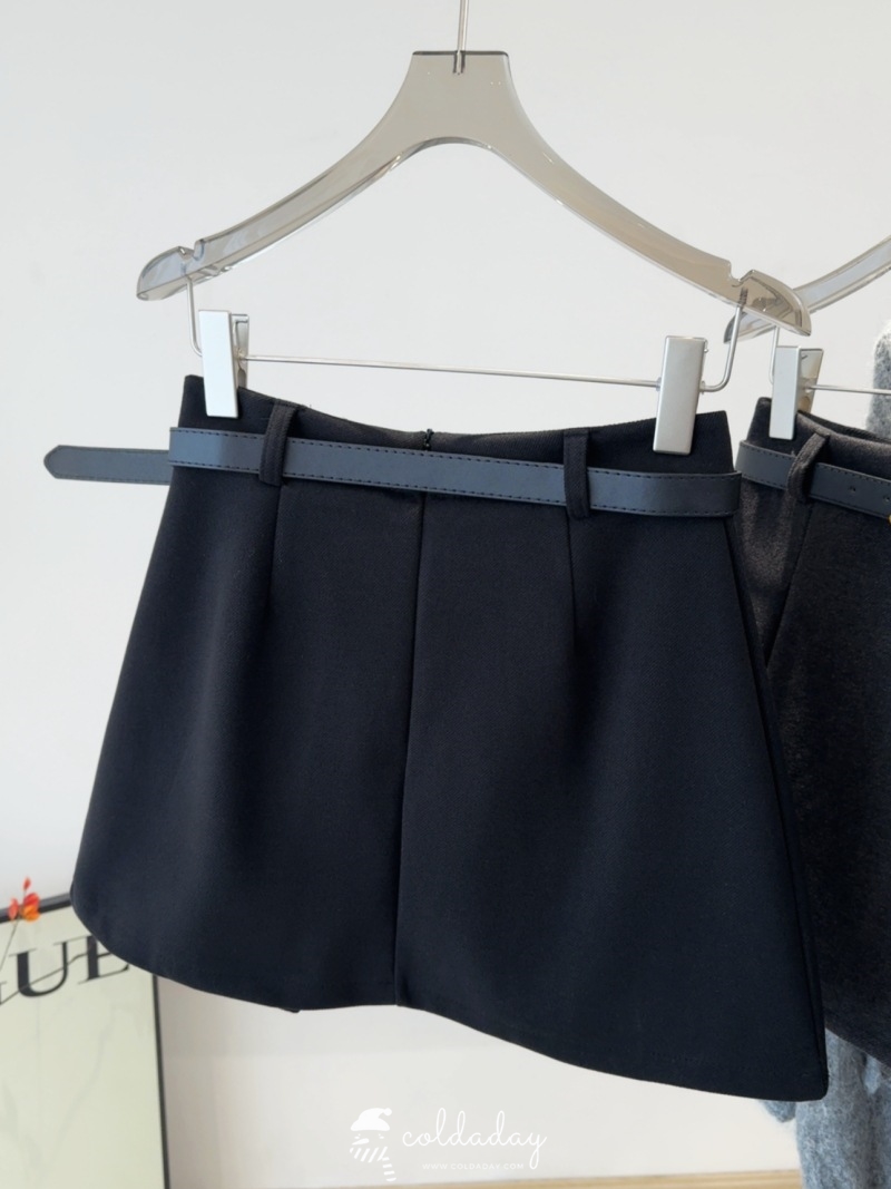 กระโปรงผ้าวูลทรงจีบ Belt Wool Skirt มี 3 สี S-XL