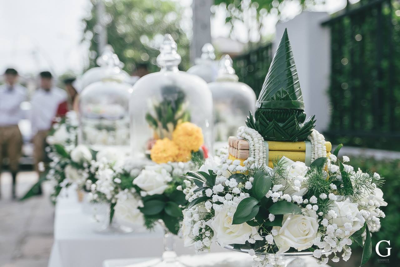 ขันหมากดอกไม้ปัก,ขันหมากสไตร์โมเดิร์น โทนขาวเขียว