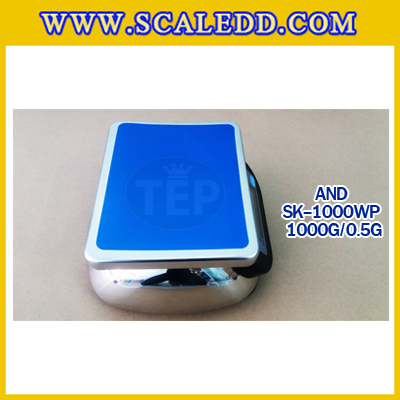 เครื่องชั่งน้ำหนักดิจิตอล1000กรัม เครื่องชั่งกันน้ำ1000g เครื่องชั่งดิจิตอล1000กรัม ตาชั่งกันน้ำ1000กรัม พิกัดน้ำหนัก 1000g ความละเอียด 0.5g ยี่ห้อ AND รุ่น SK-WP (เครื่องชั่งผ่านตรวจรับรองจากสำนักชั่งตวงวัด)