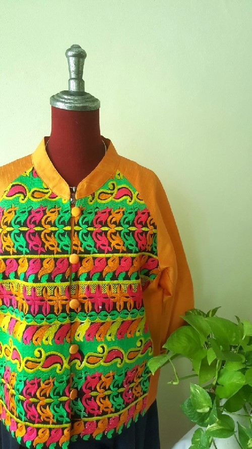 SIVA เสื้อคลุ้มผ้าไหมไทยตกแต่งวัสดุเหลือใช้ SIVA (ส่งฟรี) ดำ,น้ำตาล,ชมภู่,ฟ้า,แดงเลือดหมู M,L,XL,XXL