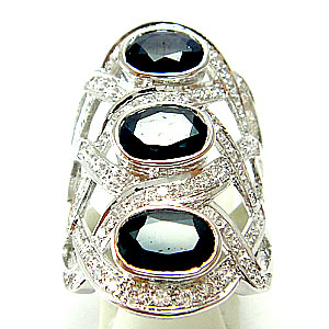 แหวนเงินแท้ราคาถูกชุบทองคำขาว ไพลินแท้ 5.85 กะรัต เพชรCZ 0.448 กะรัต งานประณีตสวยงาม สั่งผลิตค่ะ