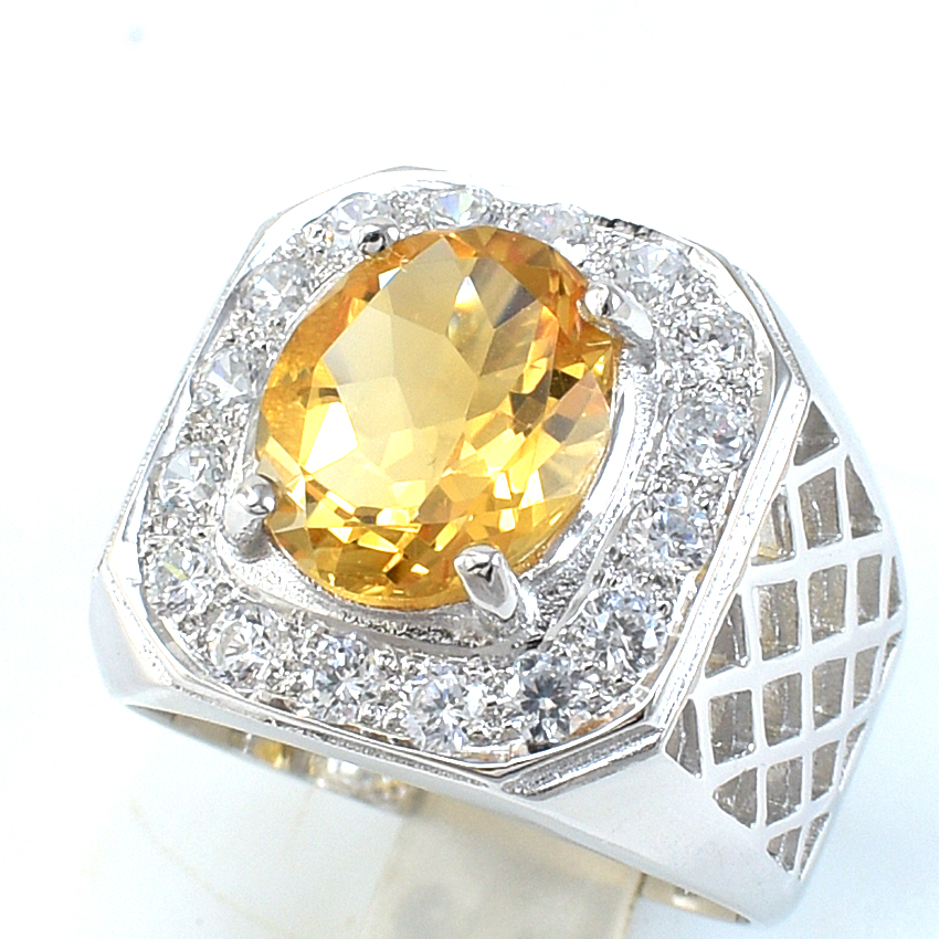 แหวนเงินแท้ราคาถูกชุบทองคำขาว ซิทรินแท้ 4.80 กะรัต เพชรCZ 0.96 กะรัต งานประณีตสวยงาม สั่งผลิตค่ะ