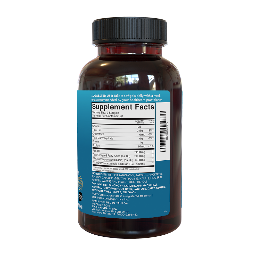 Viva Naturals Omega 3 Fish Oil - Omega 3 Supplement with Essential Fatty Acid Combination of EPA & DHA, Triple Strength Wild Fish Oil Capsules with No Fish Burps, 180 Softgels Capsules สินค้าแบรนด์คุณภาพ เกรดพรีเมียมจากอเมริกาค่ะ