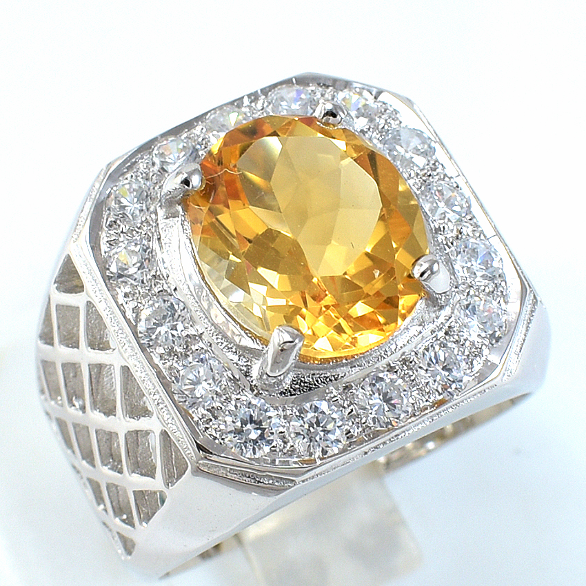 แหวนเงินแท้ราคาถูกชุบทองคำขาว ซิทรินแท้ 4.80 กะรัต เพชรCZ 0.96 กะรัต งานประณีตสวยงาม สั่งผลิตค่ะ