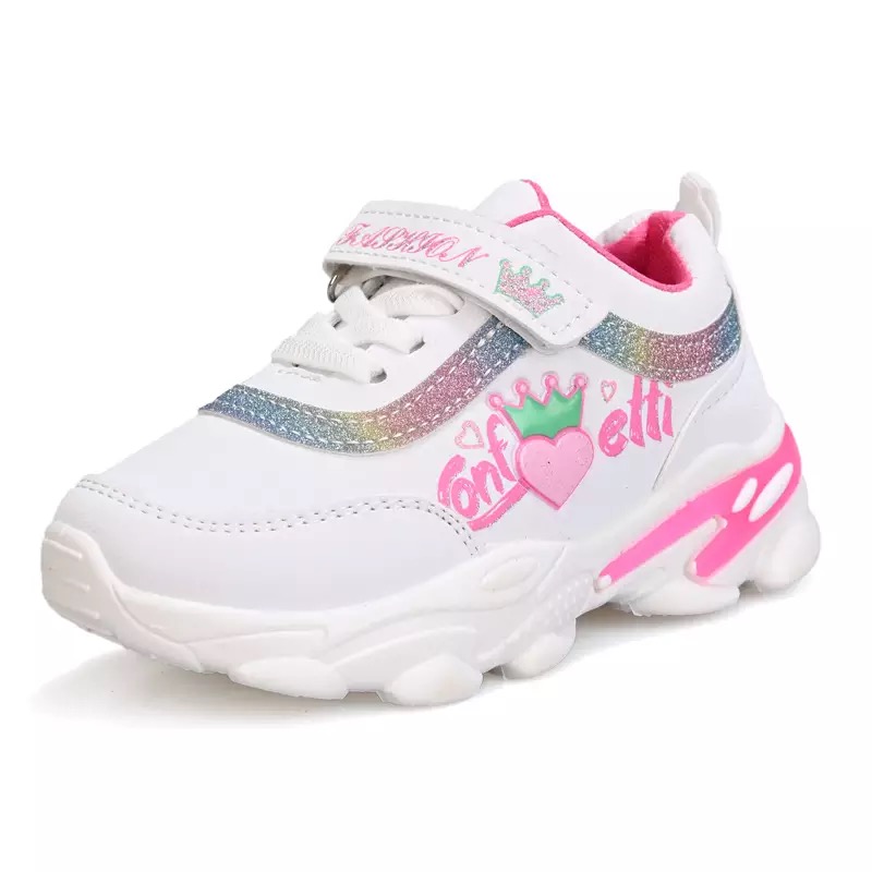 รองเท้าผ้าใบ ไล่ขอบสีรุ้ง แต่งขอบสีชมพู