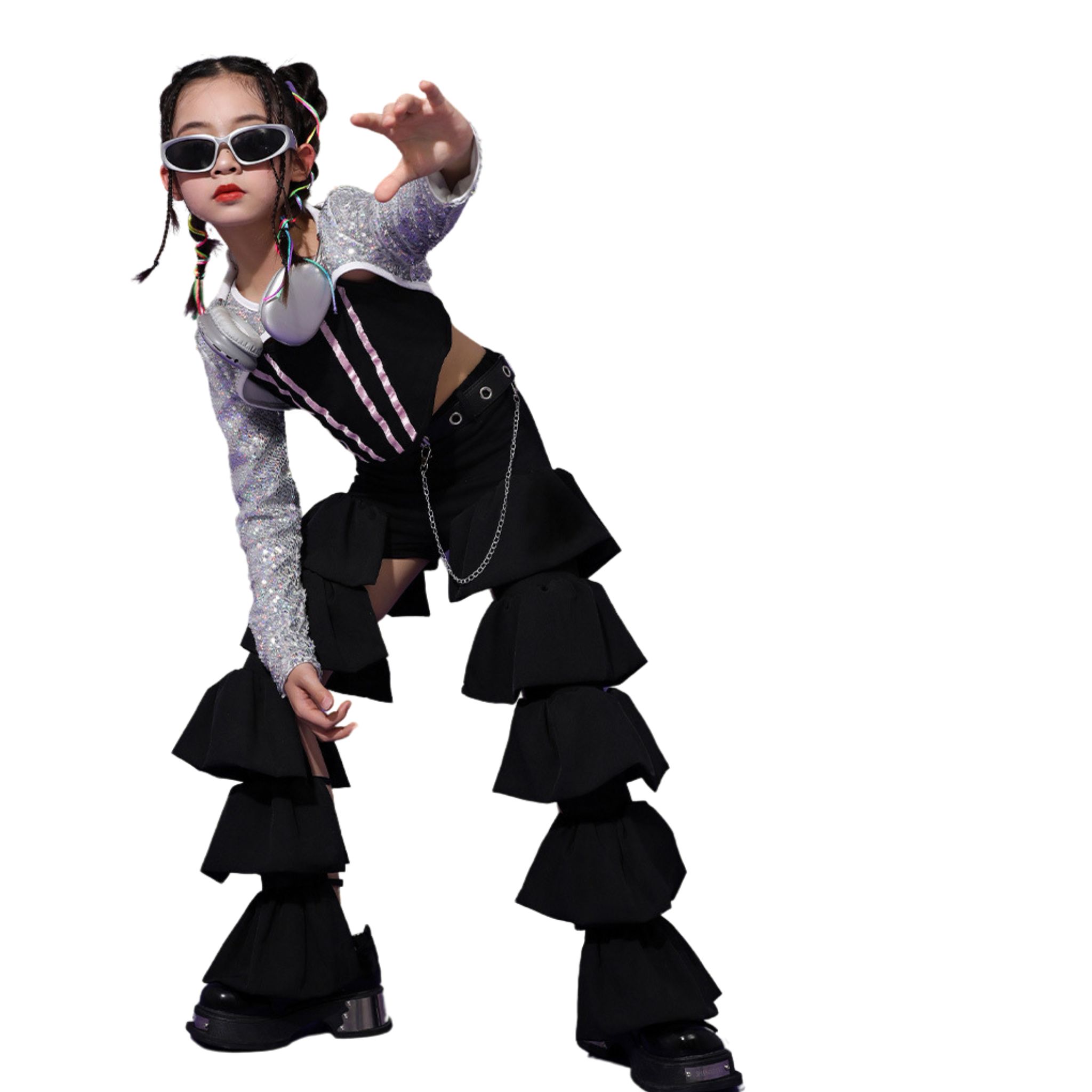 พร้อมส่ง ****ชุดเต้น ชุดแดนซ์ เสื้อแขนยาว+ตัวในสีขาว+กางเกงขายาวสีดำ