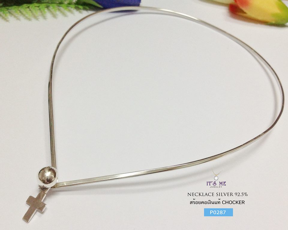 สร้อยคอเงินแท้ Chocker แบบเกี่ยวด้านหน้า (งานไทย) งานทรงตัวได้ดีค่ะ เกี่ยวด้านหน้าห้อยลักษณะมีจี้ในตัว