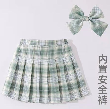 กระโปรงเด็ก อัดพีช สั้น สก็อตสีพาสเทล