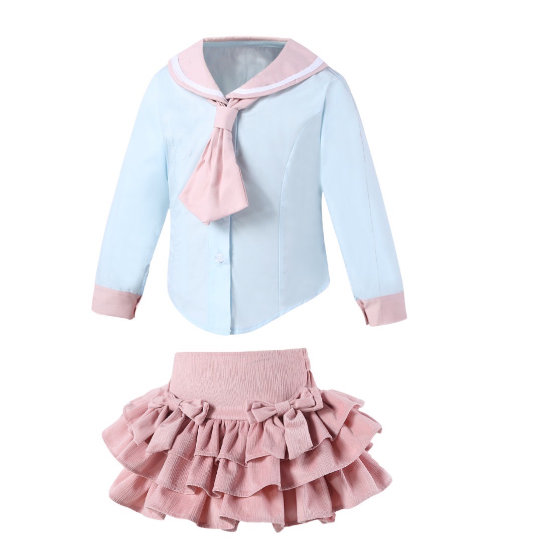 กระโปรง เด็กผู้หญิง ทรงขนมชั้น สีพื้น มีซับระบายชั้นติดโบว์