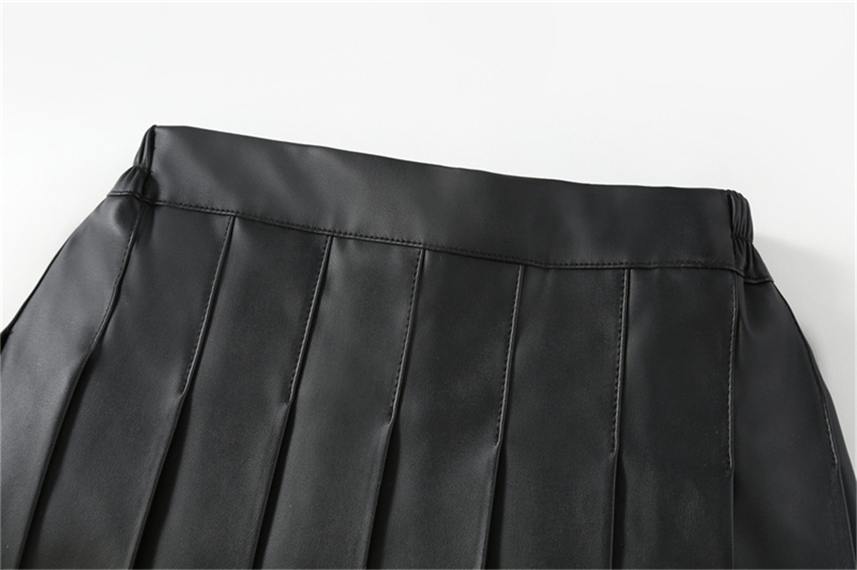 F กระโปรงเ ด็กอัดพลีท ทรงสั้น มีซับในกางเกง ลายพื้น เกรดคุณภาพ